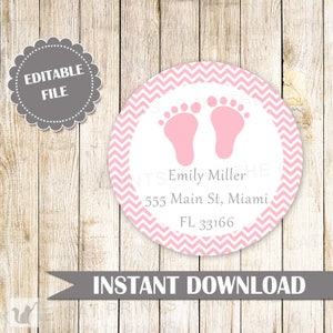 ON SALE Printable Address Labels - Printable Baby Shower Return Address Labels - Baby Girl Shower Labels - Pink Footprint Instant Download