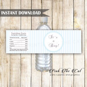 Baby shower water bottle labels, its a boy water bottle labels blue stripes, baby shower decorations boy baby shower favors INSTANT DOWNLOAD