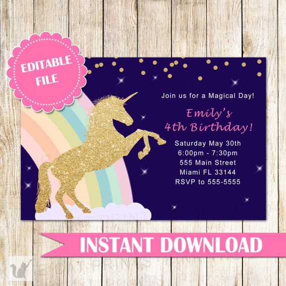 Tarjeta Unicornio Editable