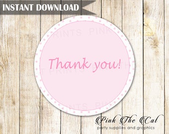 Pink Polka Dots Thank You Tags, Pink Favor Labels For Girl Baby Shower, Thank You Labels For Birthday Printable Favor Label INSTANT DOWNLOAD