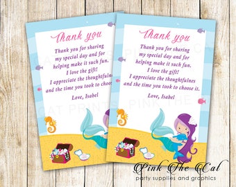 Mermaid Thank You Card - Mermaid Thank You Note - Under The Sea Thank You Card Baby Shower Mermaid Card Birthday Personalized Card Printable