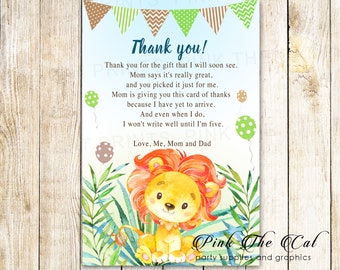 Watercolor Lion Baby Shower Thank You Cards, Lion Cub Thank You Note, Watercolor Jungle Baby Shower Thank You Card Printable Thank You Note