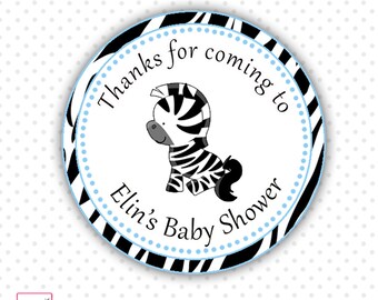 Printable Personalized Cute Jungle Zebra Thank You Tag - Blue Polka Dots Safari Zoo Animal Birthday Baby Shower Boy Girl Custom