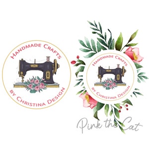 Vintage sewing machine logo, sewing machine logo, watercolor sew logo, sewing store logo, handmade sewing logo, premade logo, any color