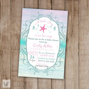 Starfish Invitation - Under The Sea Invitation Watercolor Invitation Starfish Baby Girl Shower Printable Starfish Invite Personalized Card