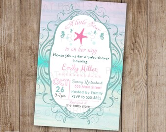 Starfish Invitation - Under The Sea Invitation Watercolor Invitation Starfish Baby Girl Shower Printable Starfish Invite Personalized Card