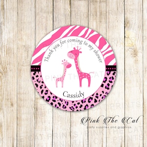 Giraffe Baby Shower Gift Favor Labels, Hot Pink Gift Favor Zebra Baby Shower Birthday Party Printable File, Personalized Thank you Tag