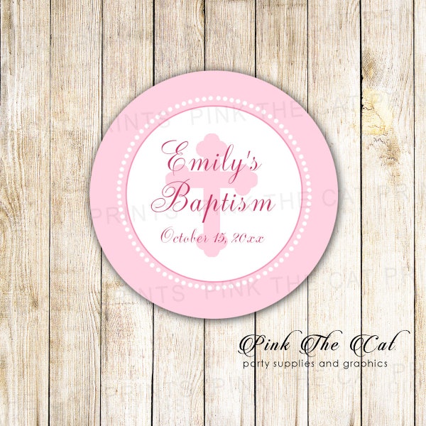 Girl Christening Thank You Tag - Pink First Communion Party Favor Girl Christening Party Favors Pink Baptism Label Printable Personalized