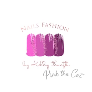 May include: Pink and purple nail polish swatches with glitter, with the text "Nails Fashion by Kelly Smith Pink the Cat"