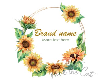 Sunflower logo png for your etsy shop or any website or business, watercolor sunflower branding glitter logo premade design