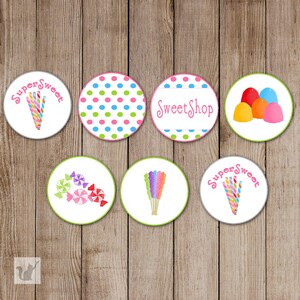 Afdrukbare kleine snoeplabels - 0,75 inch snoepstickers snoepwinkel baby shower gunsten verjaardagsfeestje gunsten gepersonaliseerde INSTANT DOWNLOAD