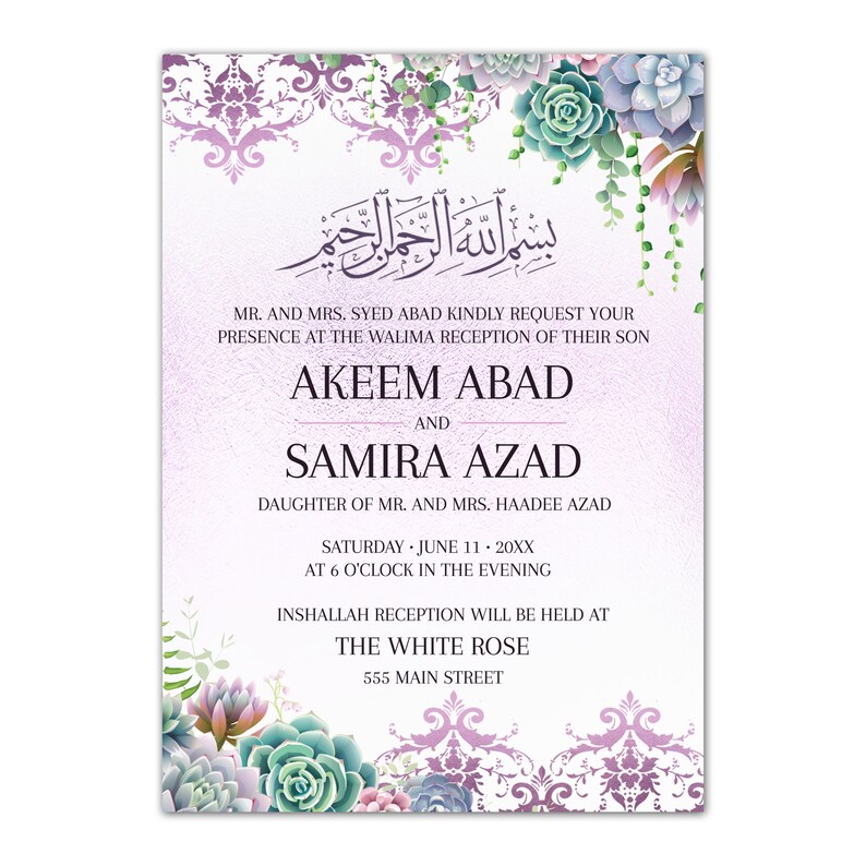 Succulent Invitation suitable for walima, nikah, wedding with watercolor cactus plants, instant download image 7