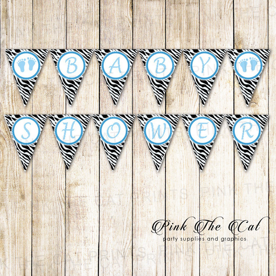 ON SALE Boy Baby Shower Banner, Black Blue Animal Print Baby Shower