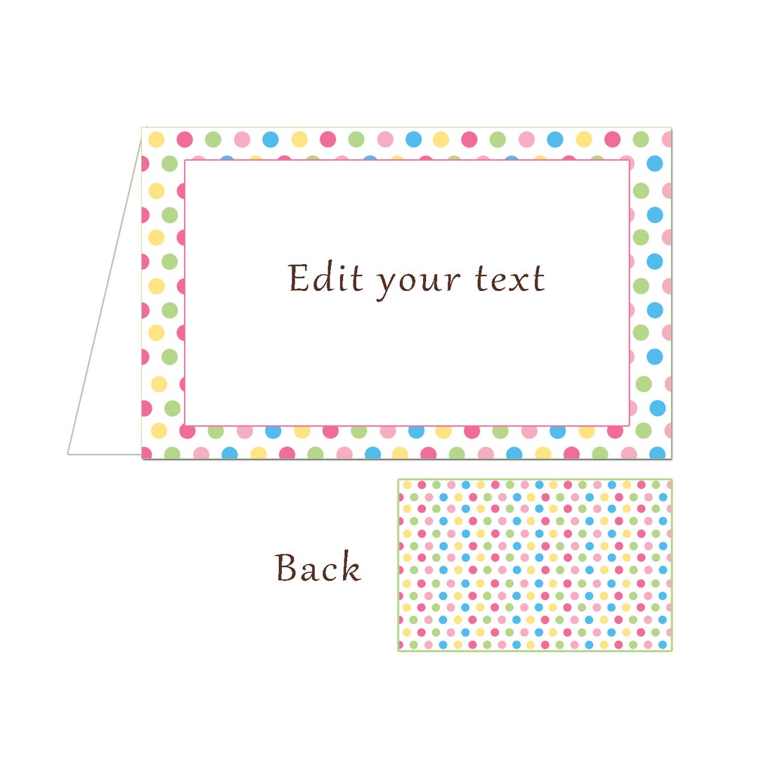 Printable Editable Pink Green Blue Yellow Polka Dots Blank Folded Tent ...