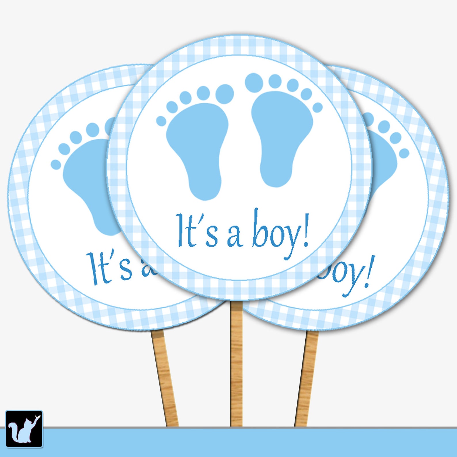 Its A Boy Cupcake Toppers Gingham Blue Baby Shower Cupcake Etsy