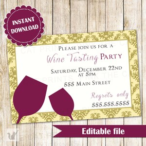 ON SALE Wine Tasting Invitation - Christmas Invitation Christmas Wine Taste Invite Holiday Party Adult Invite Editable File Instant Download