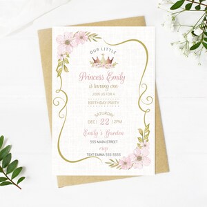 Princess invitation for girl princess birthday party, princess first birthday editable invitation, digital instant download