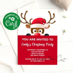 Rentier-Weihnachtsparty-Einladung, Weihnachtseinladung Kindergeburtstag-Party-Einladung, Hirsch Weihnachten Inviation, Instant Download
