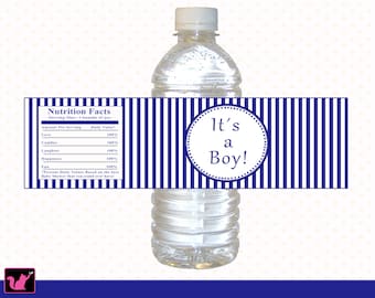 INSTANT DOWNLOAD Navy Blue Stripes Lines Water Bottle Labels Wrappers - Its a Boy Baby Shower Baby Shower Favors Baby Shower Decorations