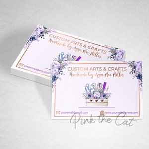 Crafts business card and logo printable stationary pack template for your etsy shop website or business, basket and tools watercolor glitter