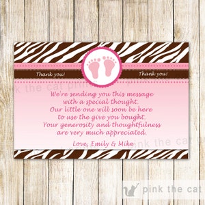 Rosa braun Zebra Baby-Dusche-Dankeschön - Baby Füße Grußkarte Baby Mädchen Dusche druckbare bearbeitbare Datei sofort-DOWNLOAD