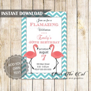 ON SALE Printable Flamingo Invitation,  Flamingo Birthday Invitation, Summer Flamingo Party Invitation, Adult Birthday - Instant Download