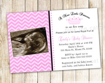 New Little Princess Invitation - Princess Baby Shower Invitation Card - Invitation With Ultrasound Picture Sonogram Photo Personalized
