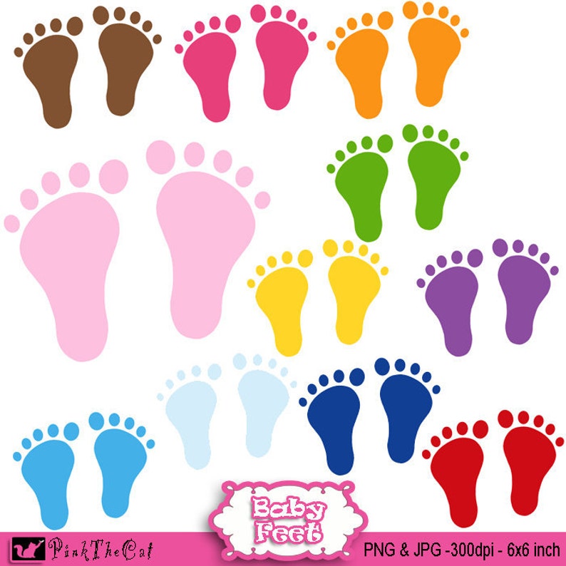 Baby Füße Clipart mit verschiedenen Farben druckbare Handwerk Papier Scrapbook Grafikdesign sofort-DOWNLOAD Bild 1