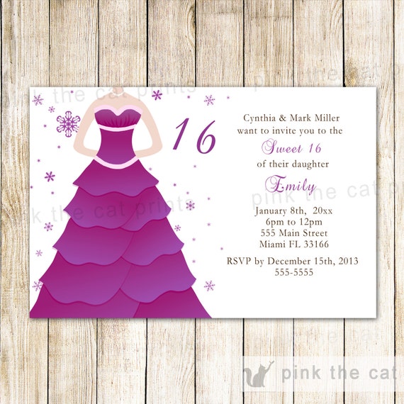 Chic Purple Dress Sweet 16 Invitations - Snowflake Personalized Teens  Birthday Invitations Quinceanera Printable Invites Custom Invitations - Etsy