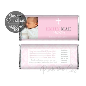 Girl Baptism Candy Bar Label Template Wit Photo Pink and White, Also ...