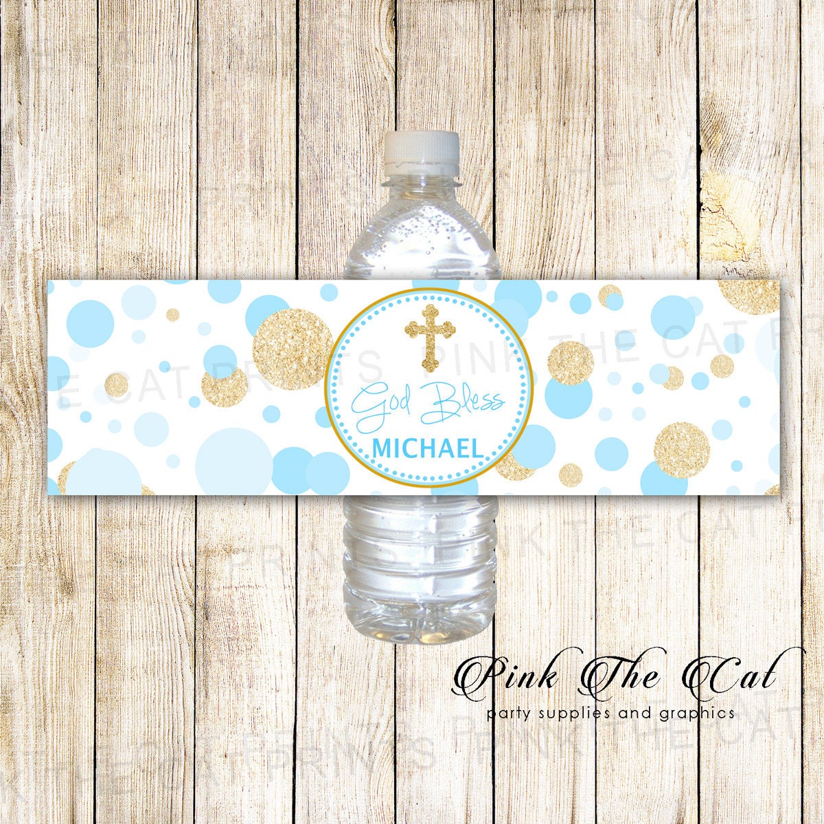 Boy Baptism Bottle Label Gold Blue Confetti Bottle Labels Etsy