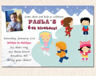 Ice skate invitation, ice skating invitation, winter invitation, kids birthday party, kids ice skate birthday invitation personalized
