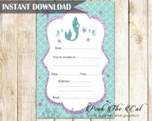 ON SALE Printable Mermaid Invitation,  Mermaid Invitation Download, Mermaid Birthday Invitation, Mermaid Fill In Invitation Instant Download