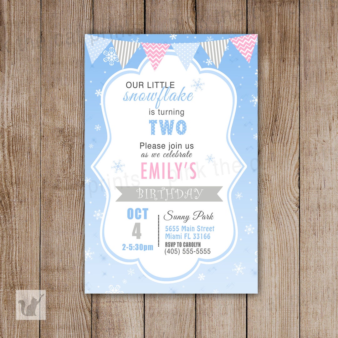Snowflake Birthday Invitation Printable Personalized Girl - Etsy