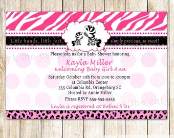 Zebra Invitation Zebra Baby Shower Invitation Hot Pink Black Zebra Girl Shower Invitation Printable Baby Shower Card INSTANT DOWNLOAD