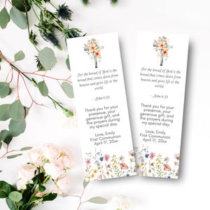 Greenery First Holy Communion printable bookmark favors, wild flowers communion, instant download