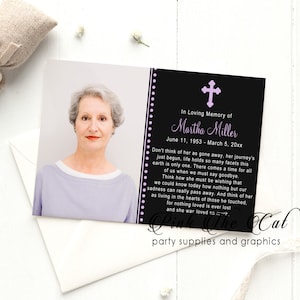 Funeral prayer cards with photo personalized template