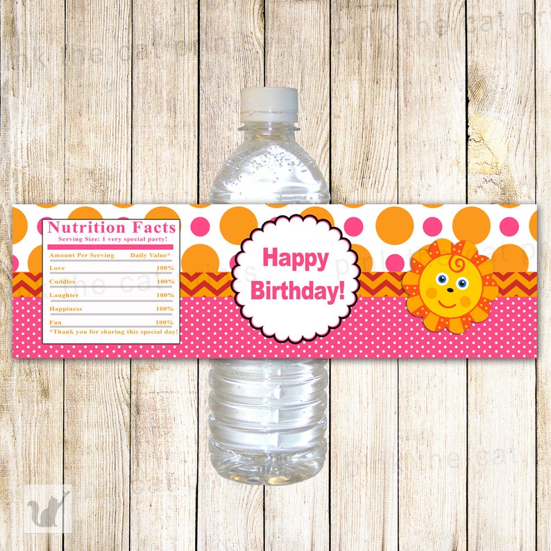 Sunshine Birthday Party Girl Favor Wrapper Printable INSTANT DOWNLOAD Sun Bottle Label
