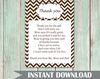 Unisex Baby Shower Thank You Card Brown Creme Thank You Note Printable Greeting Card Brown Chevron Card Boy Shower Girl INSTANT DOWNLOAD
