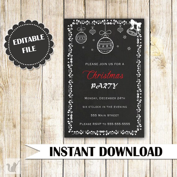Menu Di Natale Editabile.Invito Lavagna Natale Festa Invito File Editabile Download Etsy