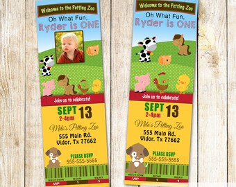 Petting zoo invitation for kids girl or boy, farm invitation with photo, barnyard invitation for birthday or baby shower printable template