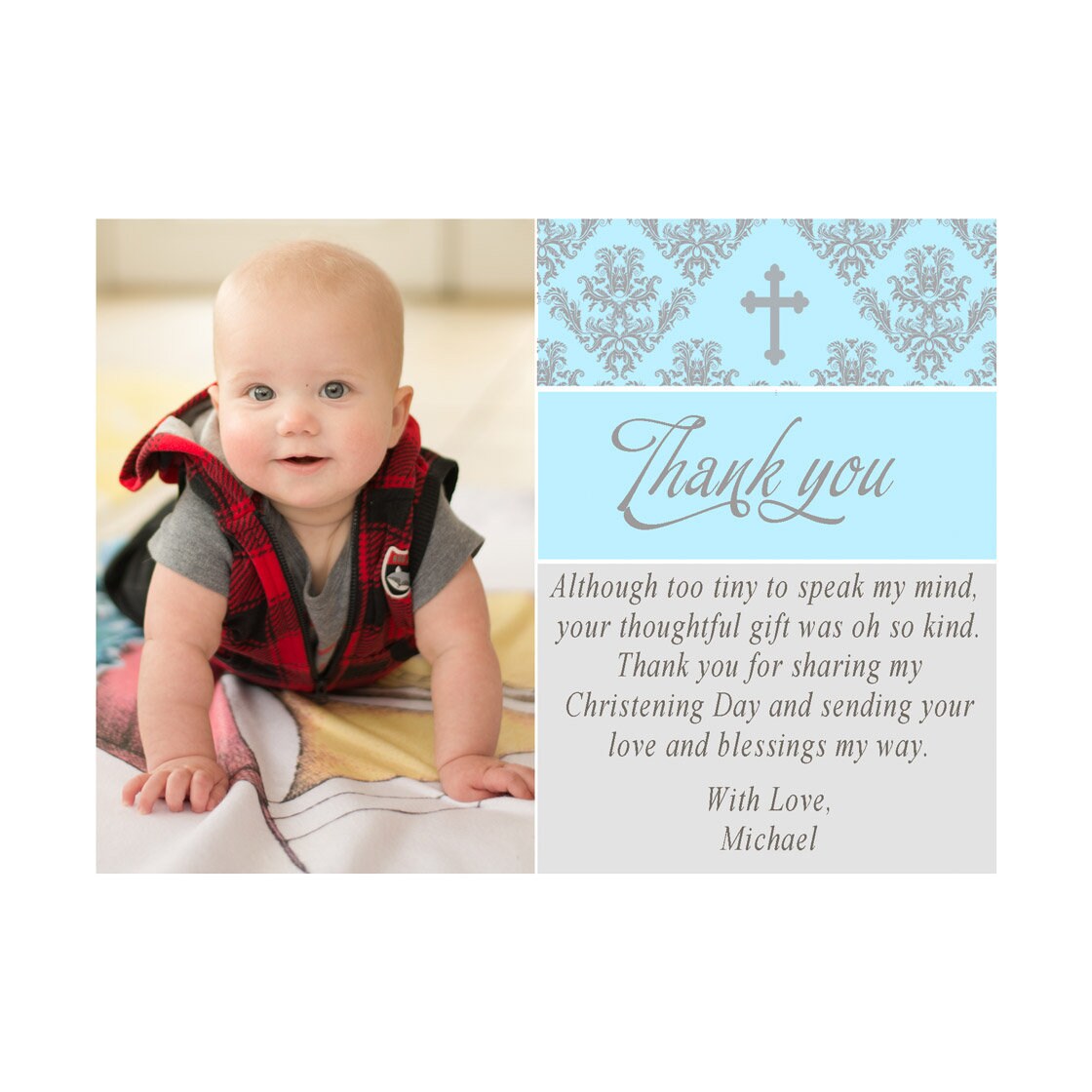 Boy baptism thank you card boy christening thank you card Etsy