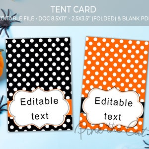 Halloween leere Karte Vorlage Lebensmittel Etikett oder Grußkarte mit editierbarer Datei, druckbare schwarz orange Zelt Karte sofortiger Download