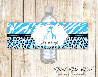 Etichette per bottiglie giraffa Adesivi per bottiglie giraffa per baby shower Involucro per bottiglie giraffa blu Involucri per bottiglie giraffa È un ragazzo DOWNLOAD immediato