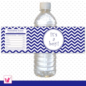 INSTANT DOWNLOAD It&#39;s A Boy Water Bottle Labels Wrappers - Baby Shower Favors Blue White Chevron Zig Zag Baby Shower Decorations Party Items