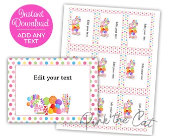 Snoep snoep thema verjaardagsfeestje gunst label of tag voor kinderen, afdrukbare snoep gunst label, snoep thema kleine kaarten INSTANT DOWNLOAD