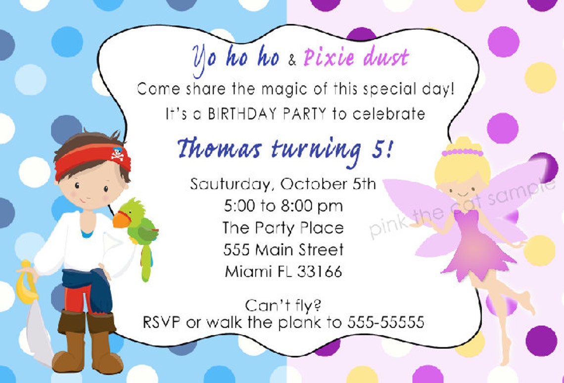 Fairy and Pirate Invitation Printable Kids Birthday Party - Etsy