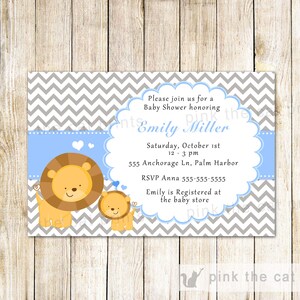 Lion Invitation - Lion Cub Invitation Boy Lion Party Invitation Lion Baby Shower Invitation Lion Cub Baby Shower Invitation Blue Lion Card