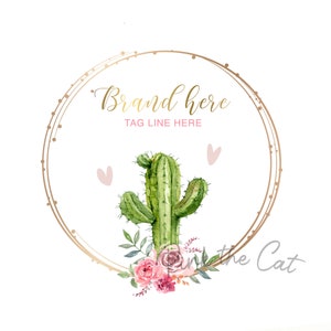 Logo Cactus per il tuo negozio Etsy o qualsiasi sito web o attività artigianale, design preconfezionato di piante del deserto ad acquerello