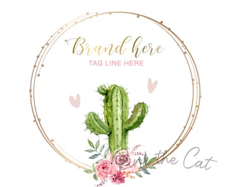 Cactus logo for your etsy shop or any website or handmade business, watercolor desert plants premade design